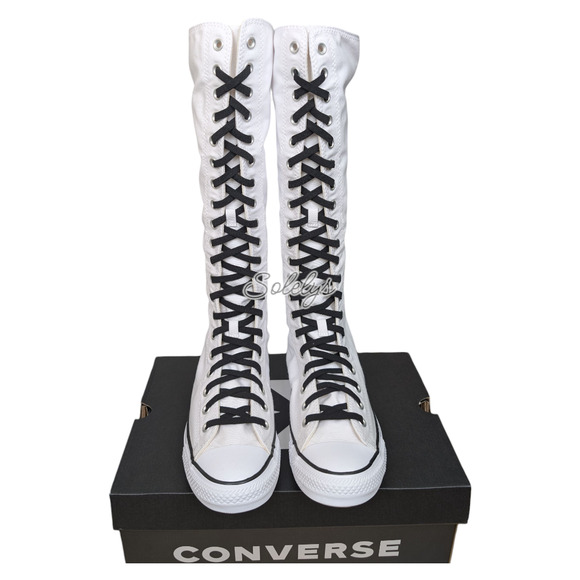 Converse CTAS XXHI Womens 10.5 White Black Canvas Knee High Sneaker Boot NEW - Picture 2 of 12